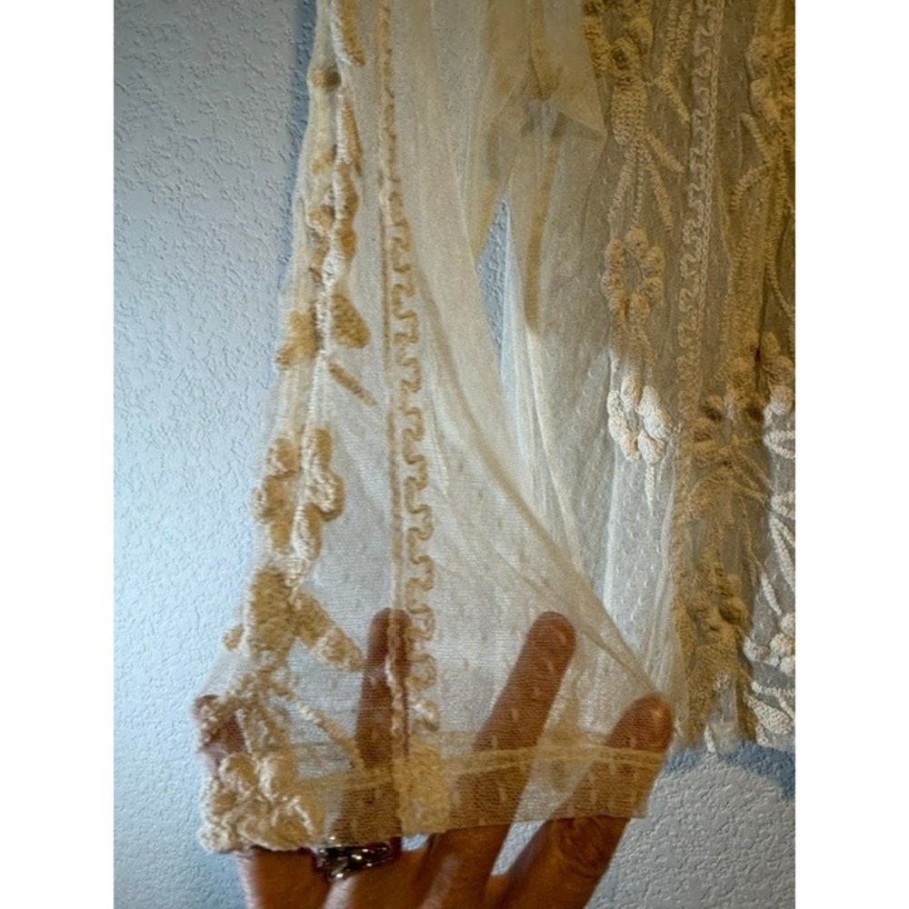 SUNDANCE Sheer Embroidered High Neck Boho Festival Lace Stretchy Cream Floral XL - Picture 5 of 7